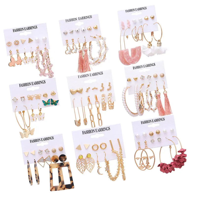 Women's Retro Bohemian Style Tassel Butterfly Earrings Set Fashion Drop Jewelry