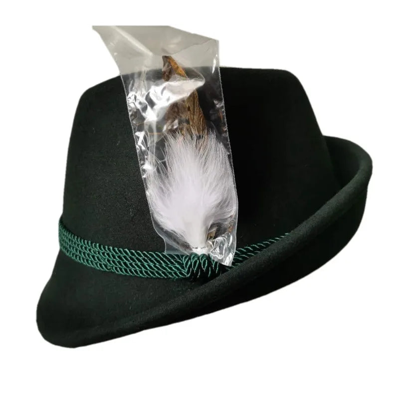 Traditional 100% Australia Wool Felt German Bavarian Hats Red and Dark Green Alpine Germany Hat with Feather