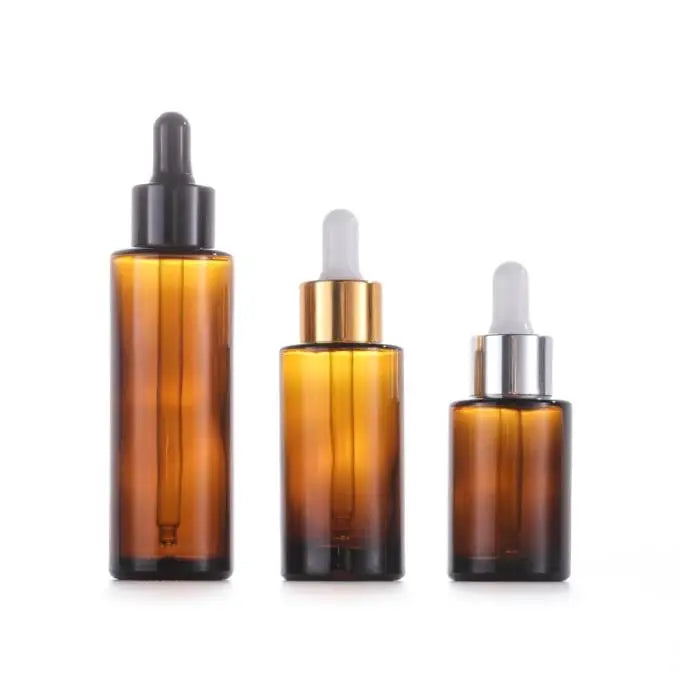 Cosmetics 20ml 30ml 1oz  40ml 60ml 2oz Amber Flat Shoulder Glass Dropper Bottle for Serum Essential Oil