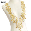Factory Directly Golden Polyester Embroidery Mesh Lace Collar Applique Custom Patch for Dancing Dress Gown Clothing CA029