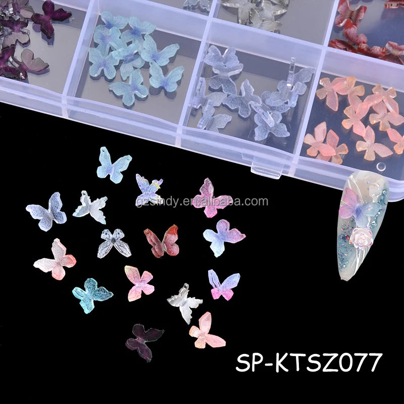 150pcs/box Kawaii Resin Bulk 3d Nail butterfly Charms for Nail
