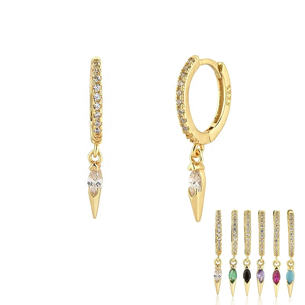 EH1210 925 Sterling Silver Spike Drop Earring Piercing Fashion CZ Ovals Circle Women Fine Jewelry Party Wedding Jewels 2021