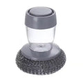 Stainless Steel Kitchen Scrubber Handle Automatic Liquid Adding Press Type Kitchen Sink Ball Pot Cleaning Brush