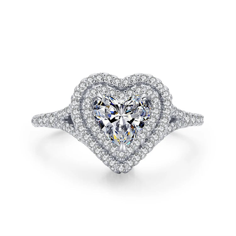 Classic Luxury Heart Design Three Layers Stone Ring Dainty Women 925 Sterling Silver Diamond Ring