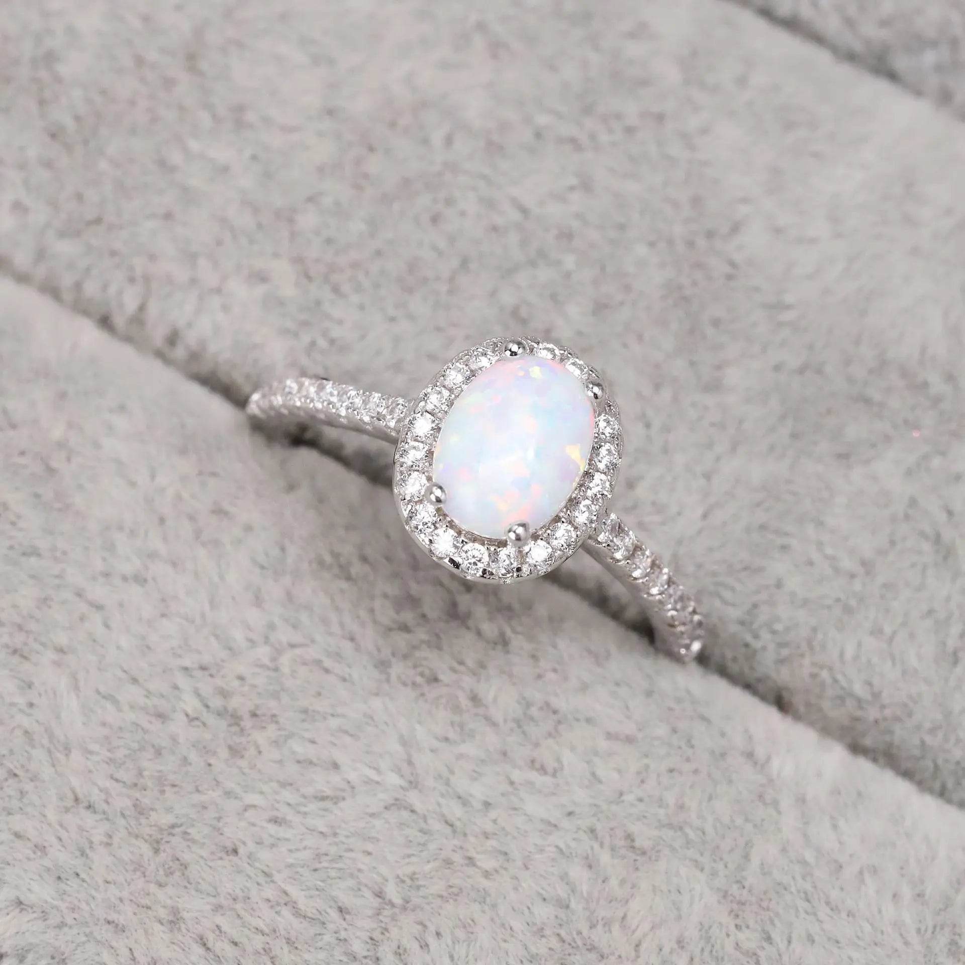 925 Sterling Silver Natural Gemstone 6*10mm Oval Opal Stone Women Finger Ring