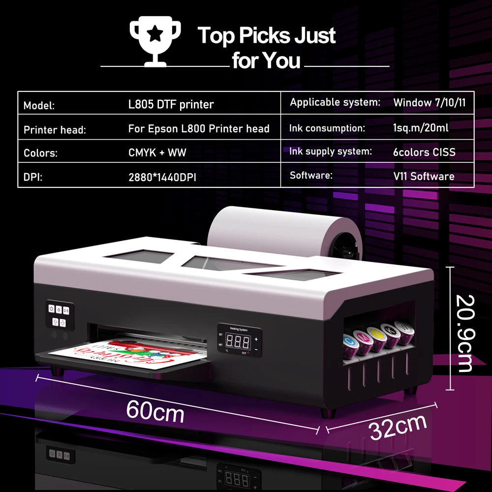 EU Warehouse DTF Printer L805 L800 A4 PET Film Printer Direct-to-Film Transfer on T-Shirts Hoodies Denim Bags Ready to Ship