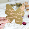 Designs Laser Cut Sixteen Years Invitation Rose Butterfly Gold or Silver Mirror Acrylic for Quinceanera Wedding Invitation