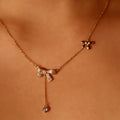 2026 Fashion Gold Plated Double Bowknot Necklace for Women Wedding Party Butterfly Necklace with Rhinestone Brass Chains Jewelry