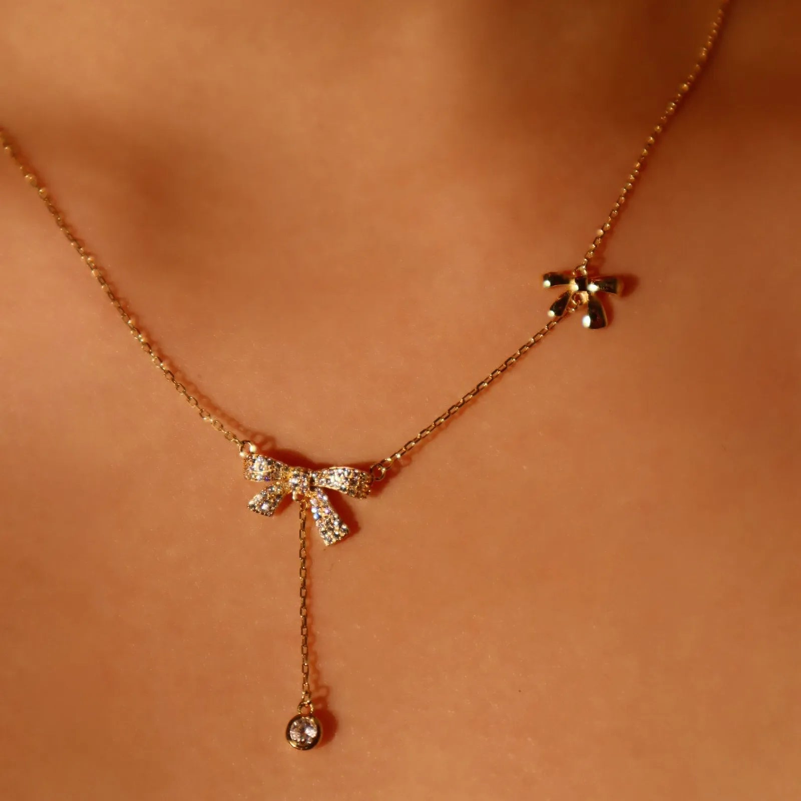 2026 Fashion Gold Plated Double Bowknot Necklace for Women Wedding Party Butterfly Necklace with Rhinestone Brass Chains Jewelry