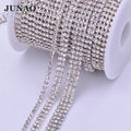 JUNAO 1 2 3 Rows SS12 Sil Ver Crystal Trim 10 Yard Clear Glass Rhinestones Chain Sewing Stones Ribbon for Jewelry Dress