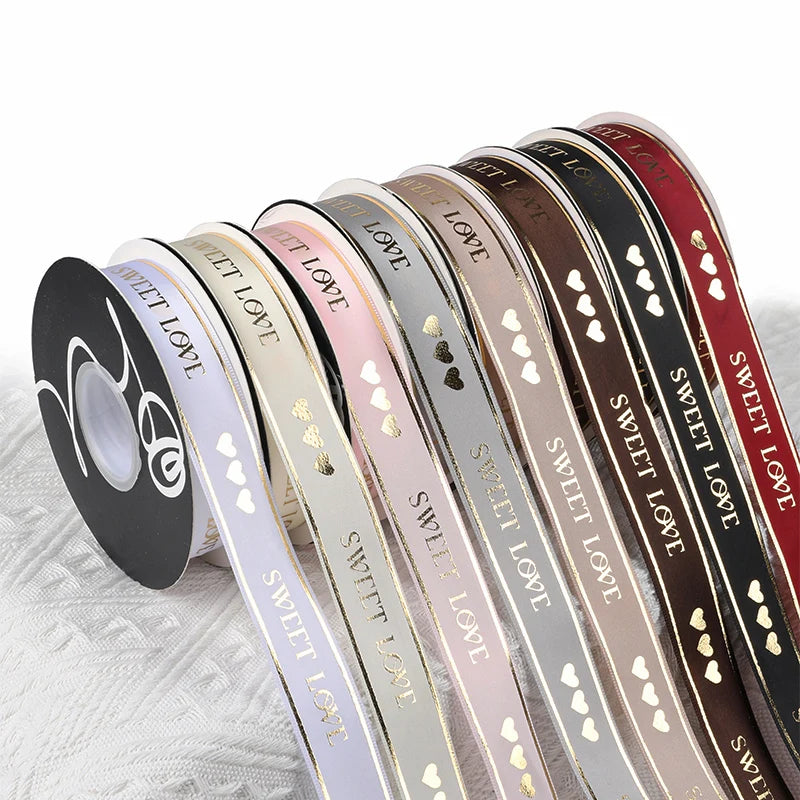 Tondo Gold Foil Grosgrain Ribbon for Gift Polyester Ribbon Double Gold Edge Bronzing Heart Ribbon