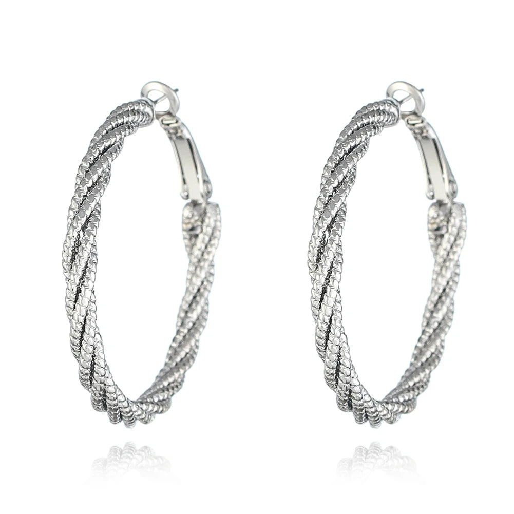 Silver Tone Spiral Hoop Earring Stylish Alloy Jewelry for Wedding and Anniversary Classic yet Trendy Accessory