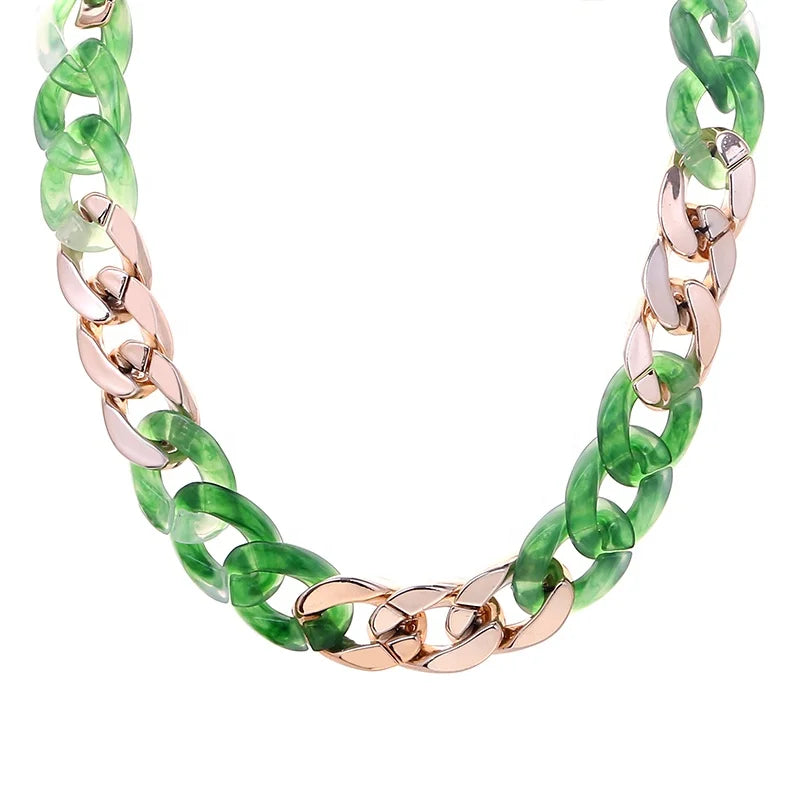 2024 Fashion Bohemia Casual Style Tortoiseshell Leopard Print Amber Necklace Geometric Long Acrylic Link Chain Necklaces Jewelry