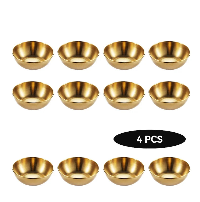 Modern Stainless Steel Golden Condiment Plate Dish Set Condiment Seasoning Tray Condiment Dish Mini Sauce Cups