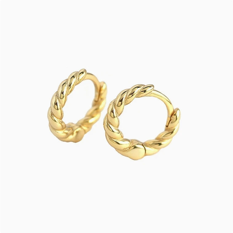 Minimalist Dainty 925 Sterling Silver Earrings Small Gold Plated Twisted Hoops Braided Rope Design for Wedding for Girls