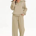 Two Piece Outfits Half Zip Sweatshirt Sweatsuit Lounge Sets for Women Matching Set Wide Leg Pant Tracksuit