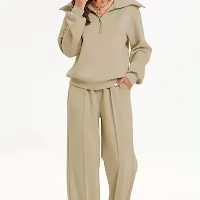 Two Piece Outfits Half Zip Sweatshirt Sweatsuit Lounge Sets for Women Matching Set Wide Leg Pant Tracksuit