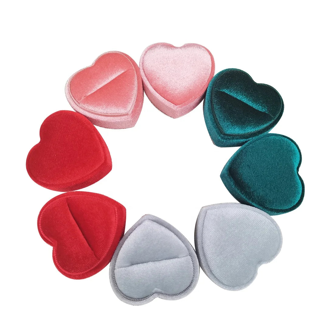 Custom Engagement Heart Shape Velour Velvet Ring Packaging Jewelry Box