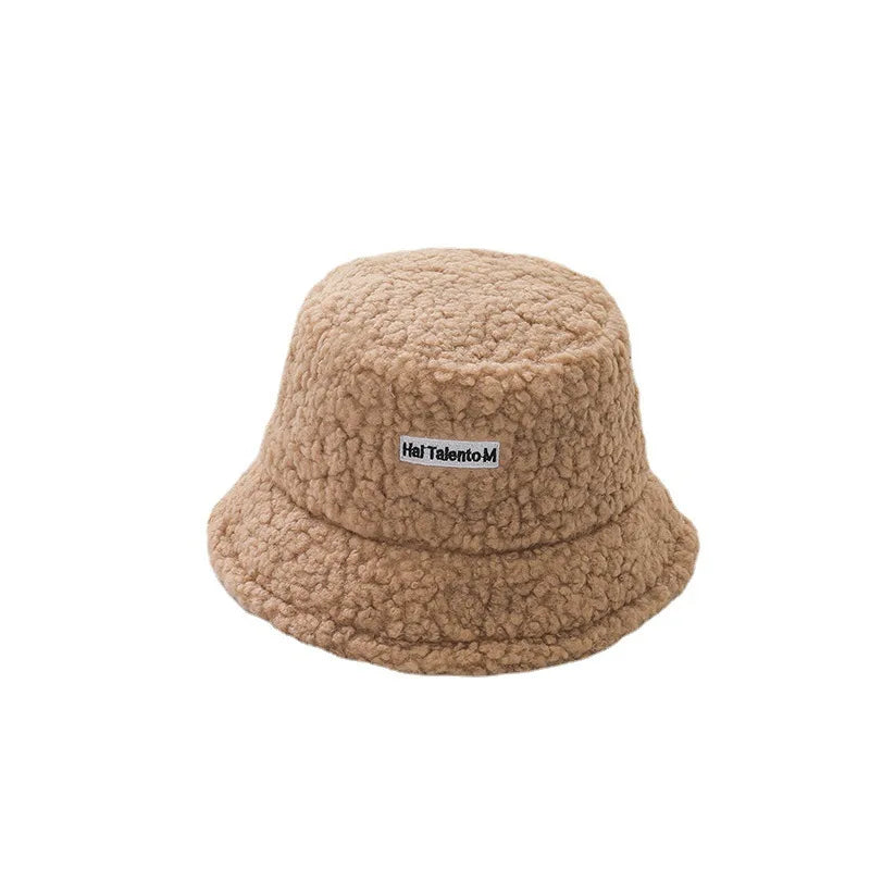Autumn and Winter Fashion Lady Solid Soft Warm Fisherman Bucks Hat Fleece Faux Fur Lamb Wool Bucket Hat
