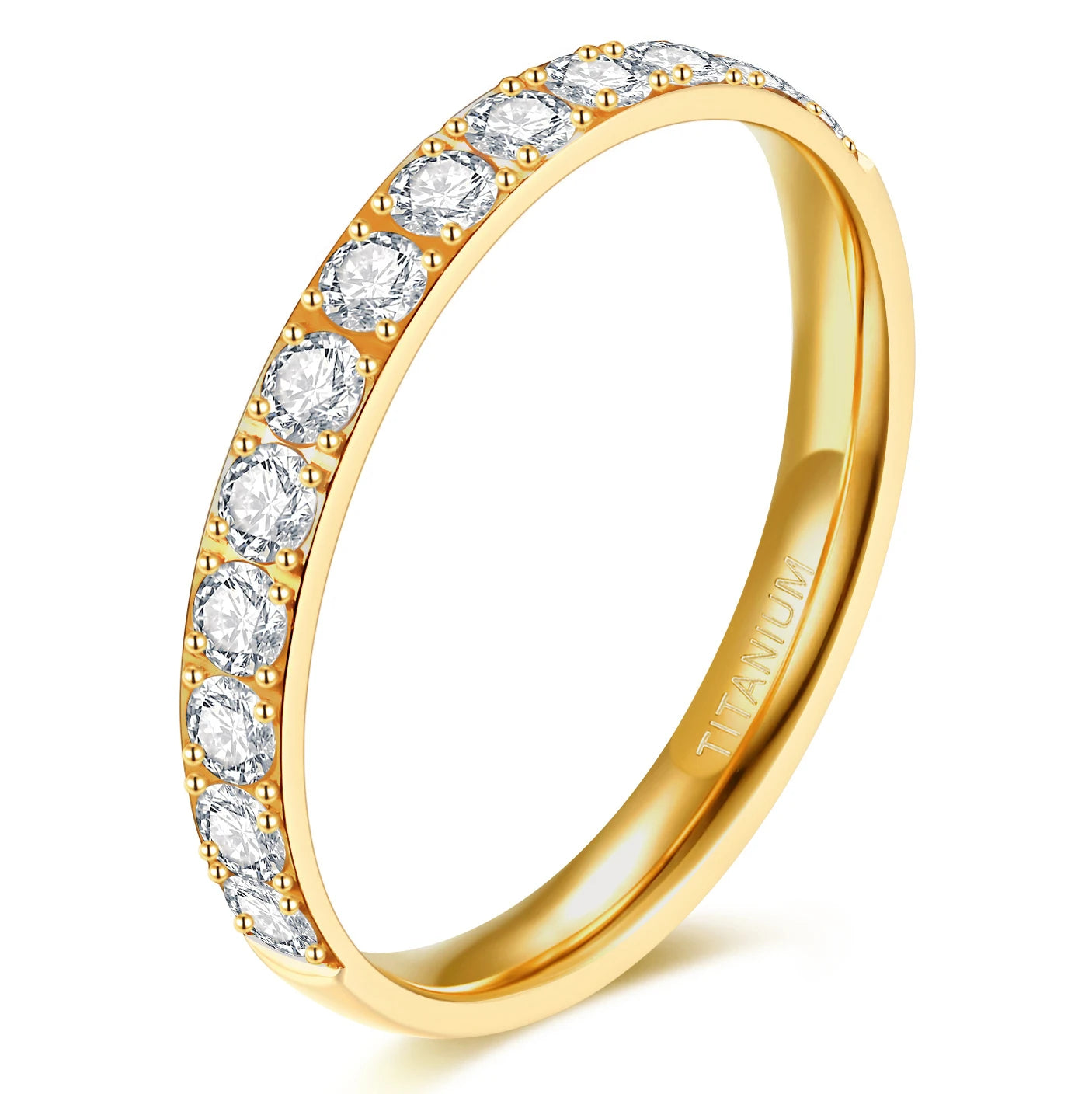 OAHLAN Fashion Jewelry 3mm Half Eternity Cubic Zircon Gold Plated Titanium Rings for Women Wedding Engagement Anniversary Gift