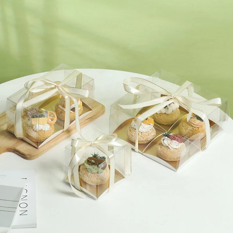 XJH 1/2/4 Cavities Dessert Pastry Bakery Packaging Paper Cake Donuts Gift Clear Cupcake Food Donut Boxes