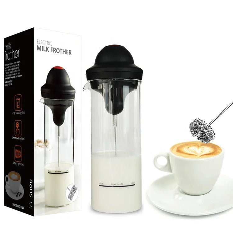 Handheld Battery Operated Milk Frother Coffee Foam Maker with Glass Cup MegaBDM