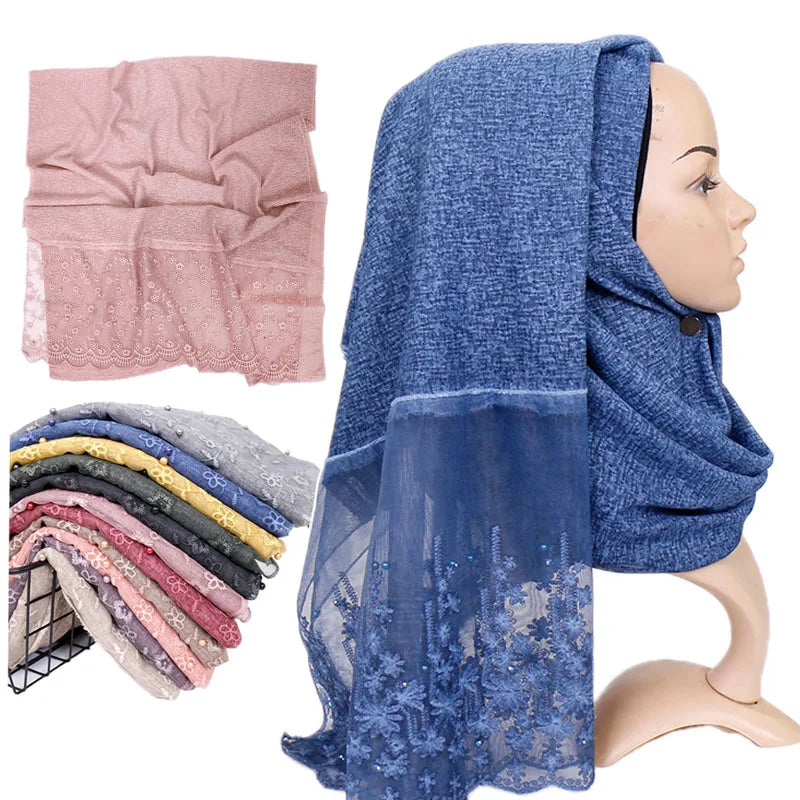 Hot Sale Cheap Pearl Cotton Edge Stitching Lace Scarf Tie Dye Scarf Shawl Wholesale Hijab Scarf Women Hijab