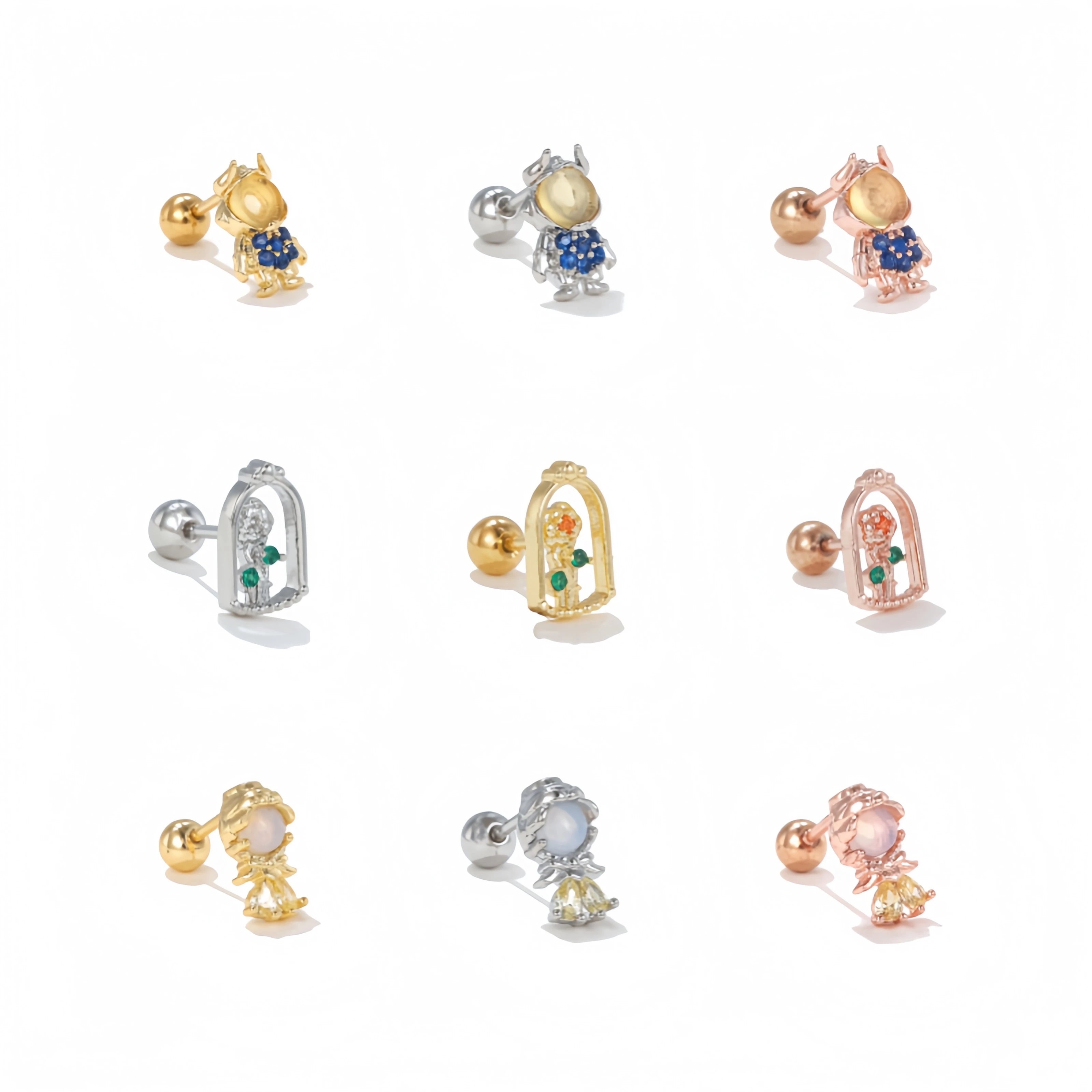 Cartoon Character Copper Earrings Creative New Floral 18k Gold Plated Rod Piercing Bone Stud Fashion Brass Small Cochlear Stud