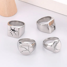 SC New Arrival Cool Stainless Steel Rings Hip Hop Silver Geometric Rings Punk Black Crack Rings for Men