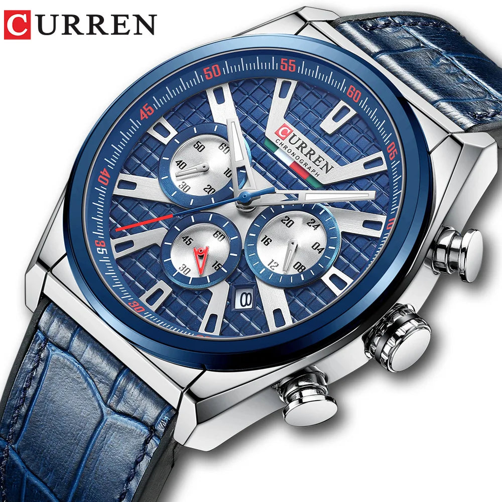 CURREN 8392 Business Casual Quartz Watch for Men Six-Hand Automatic Date Waterproof Leather Strap Alloy Wristwatch
