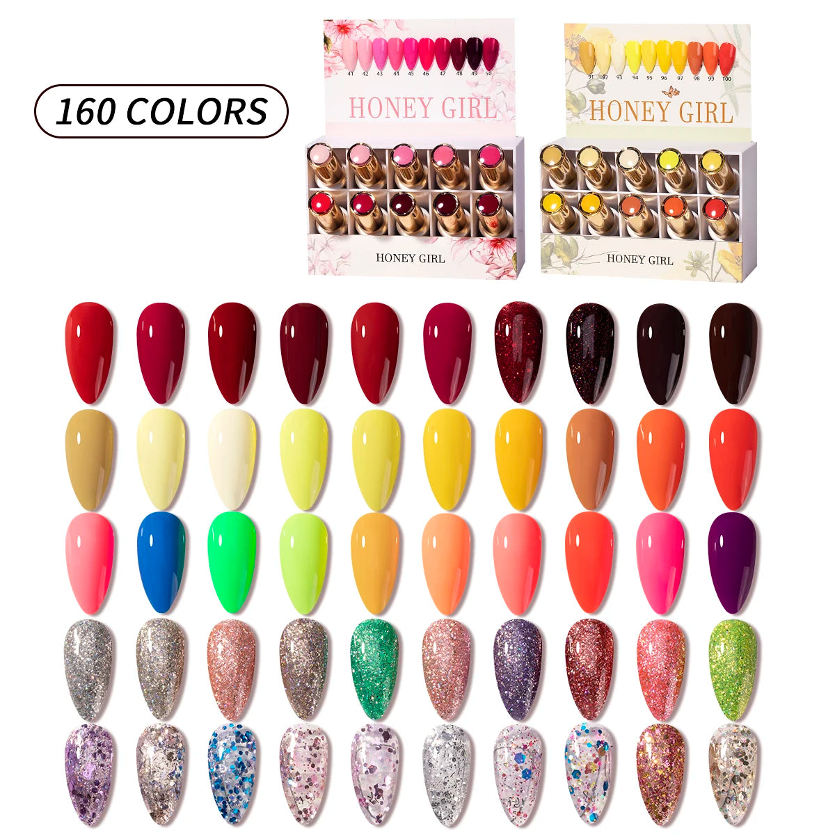 HONEY GIRL Nail Salon Art 160 Color Regular Uv Gel Set Kit Manicure Nail Art Salon Vernis Permanent Uv Gel Disco Nail Polish Set
