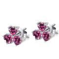Abiding Silver Earrings Natural Rhodolite Garnet Three Love Heart Wholesale 925 Sterling Silver Earrings Leaf Lover Gift