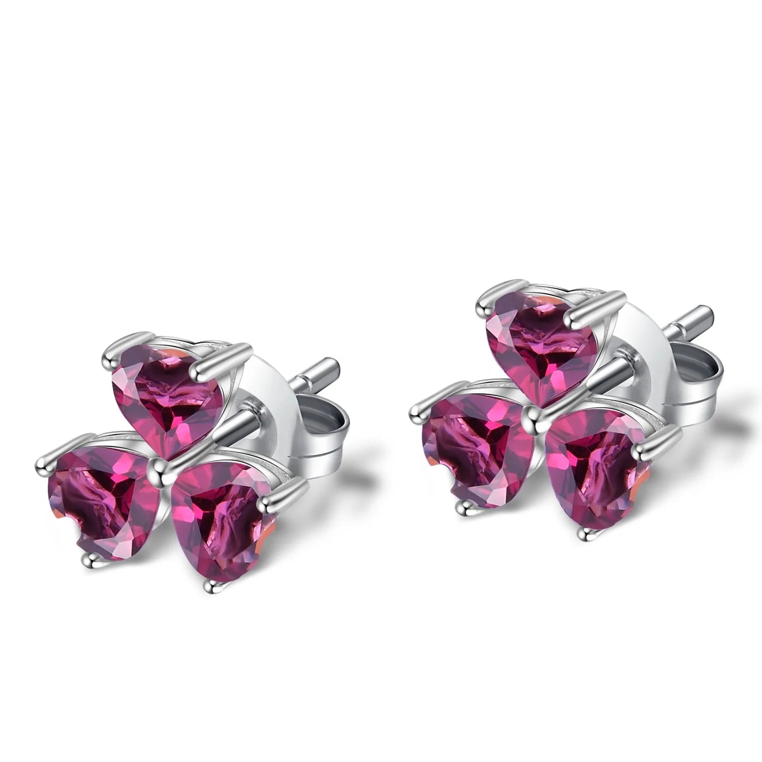 Abiding Silver Earrings Natural Rhodolite Garnet Three Love Heart Wholesale 925 Sterling Silver Earrings Leaf Lover Gift