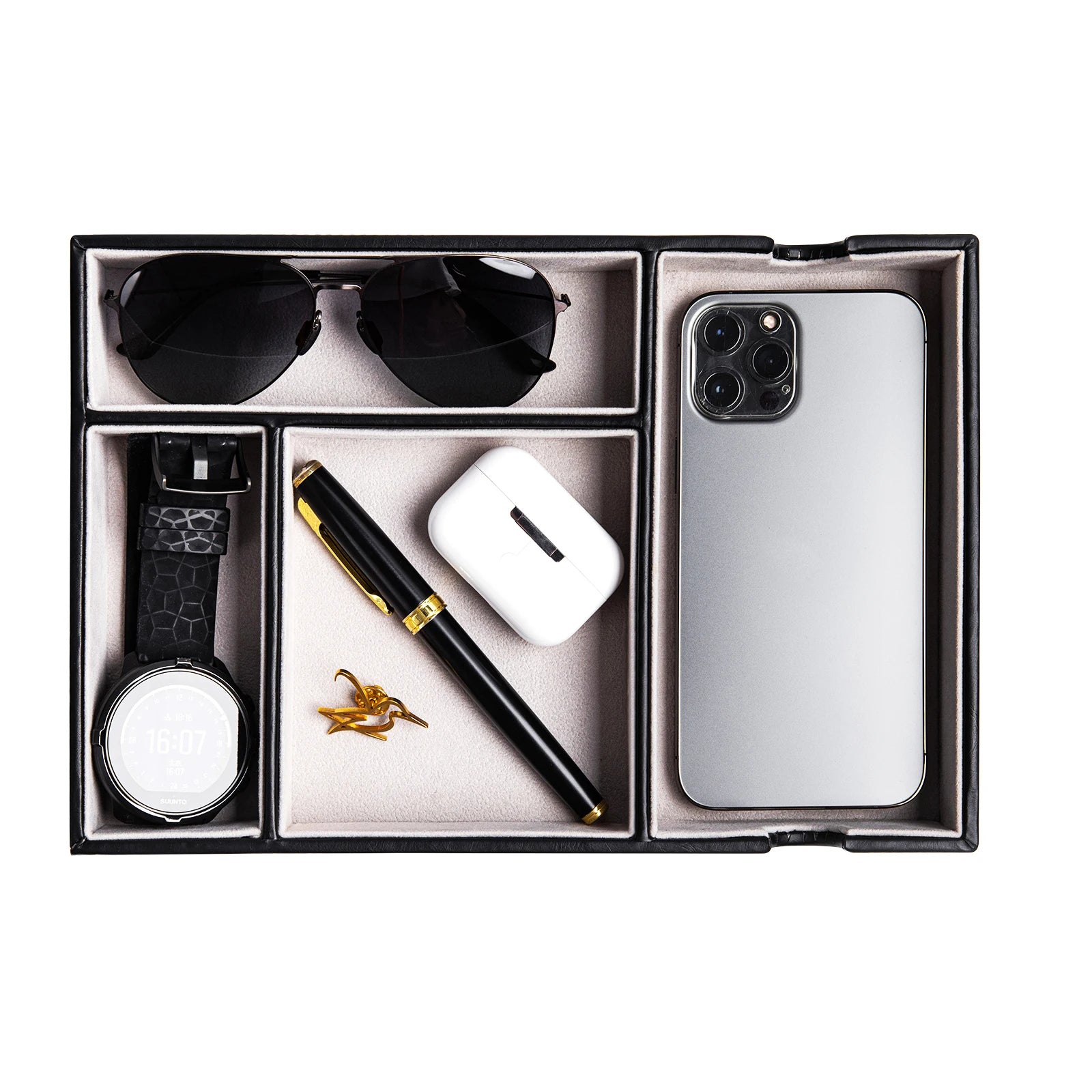 SANQIANWAN Custom Leather Mens Valet Tray Lightweight Vanity Tray Small Leather Tray Organizer