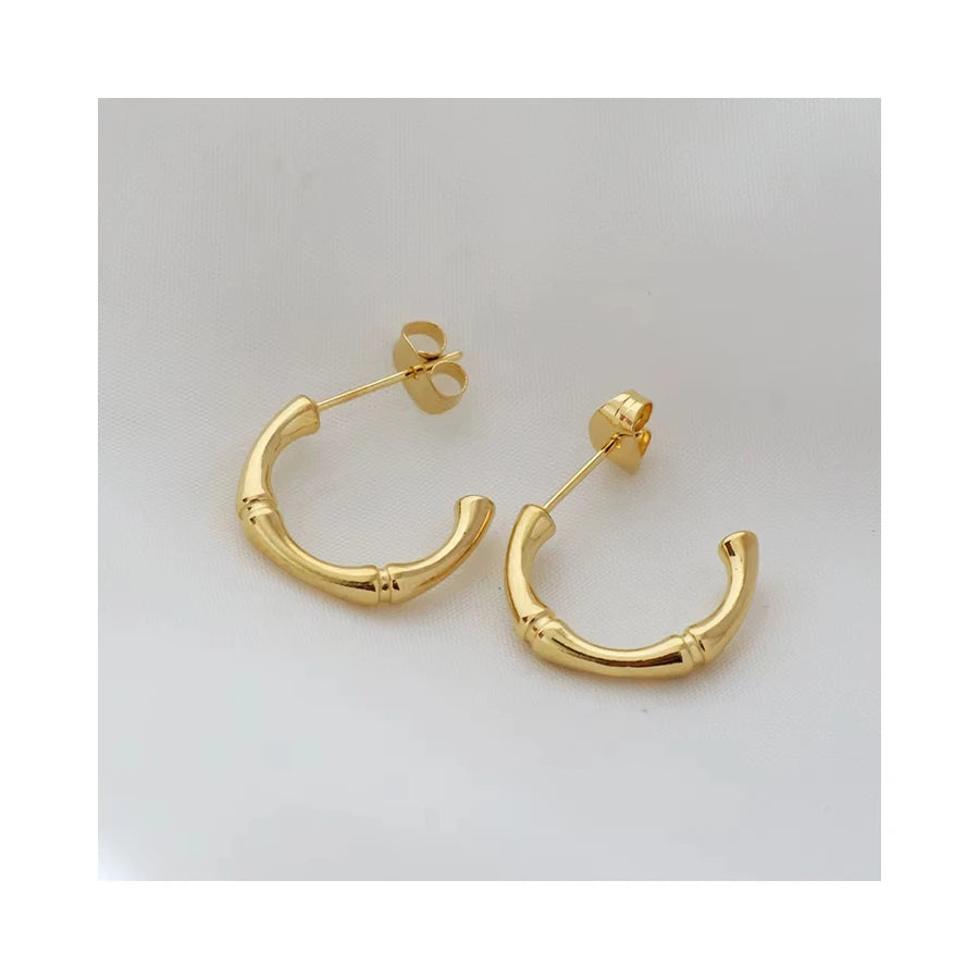 Dainty 18K Gold Plated Stainless Steel Bamboo Earrings Waterproof Jewelry Hypoallergenic CC Stud Earrings Women