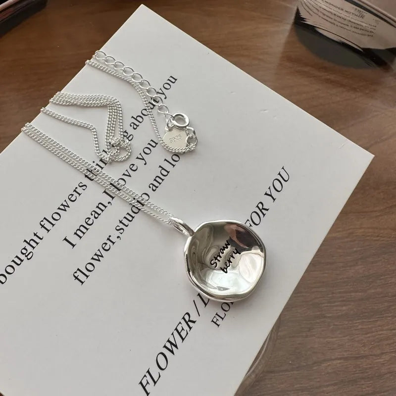 Fashion 925 Sterling Silver Round Letter Shape Pendant Necklaces for Women Birthday Gifts Jewelry