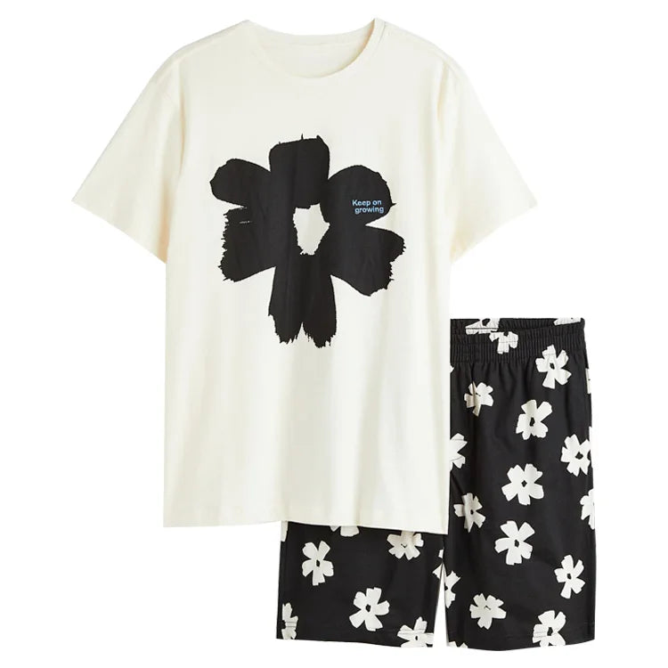 Fashion Girls Short Sleeve Sleepwear 2 Pcs Set Nightwear Pijamas Femme Pjs Mujer Pajamas for Women Sleepwear Pyjamas Set