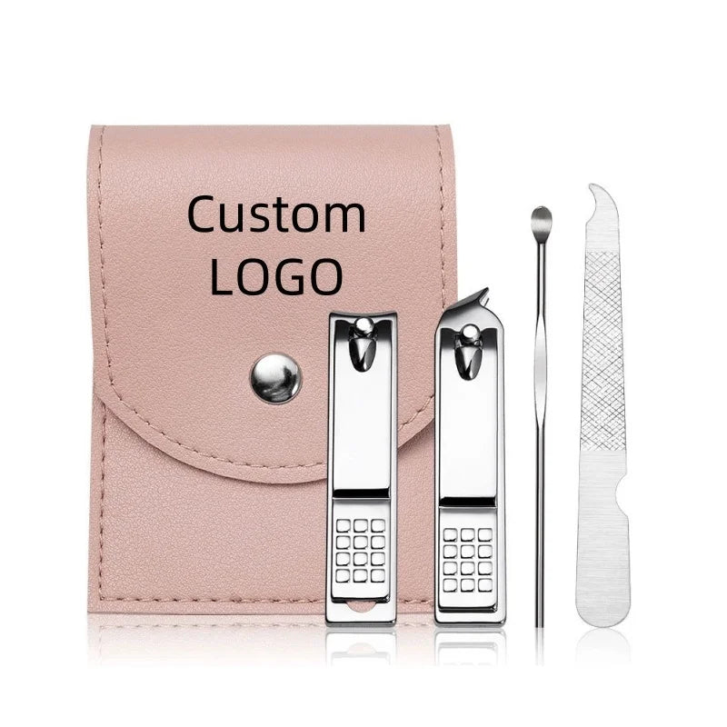 Custom 4PCS Stainless Steel Nail Care Kit With PU Bag Mini White Nail Clippers Set Household Essentials Nail Scissors
