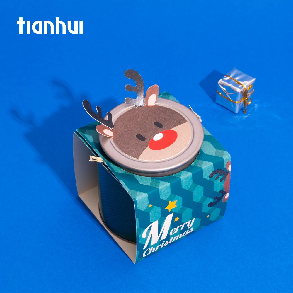 Tianhui Christmas Gifts Packaging Cans Round Paper Container Christmas Candy Jar Logo Custom