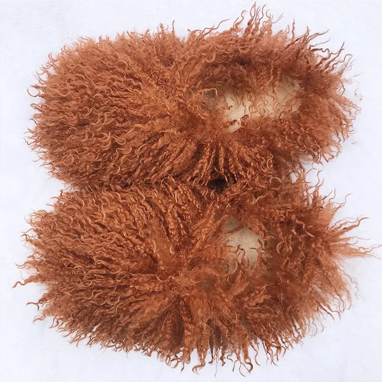 2022 Wholesale New Luxury Style Women Fur Flat Shoes Real Mongolian Sheep Fur Slippers for Women