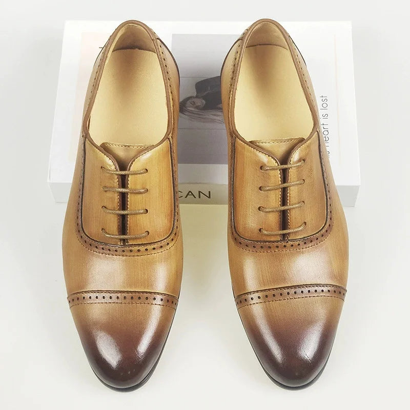 Summer Collection British Style Business Shoes for Men Top Layer Cowhide Party Men Shoes Stylish Lace-Up Wedding Shoes Men