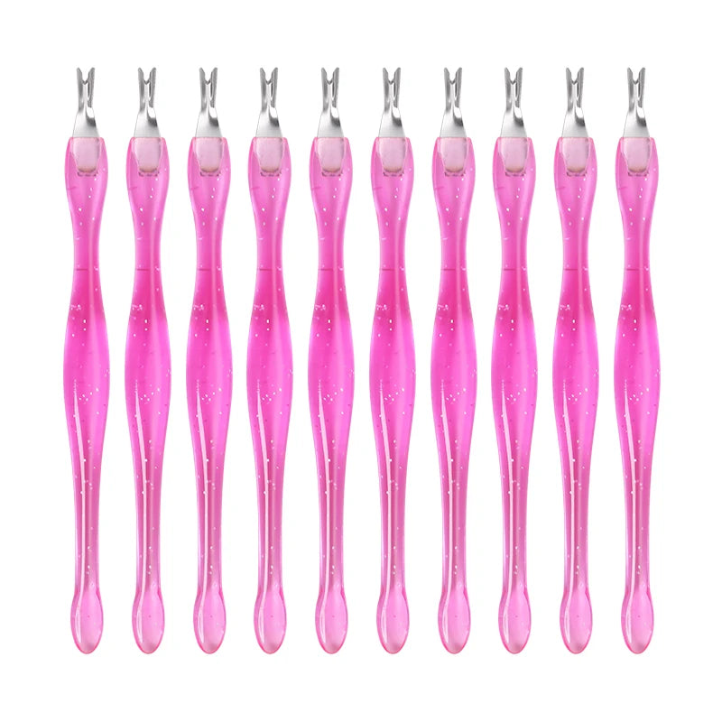 Professional Manicure Pedicure Tool Dead Skin Fork Cuticle Callus Remover Trimmer Fork with Plastic Handle Rubber Pusher
