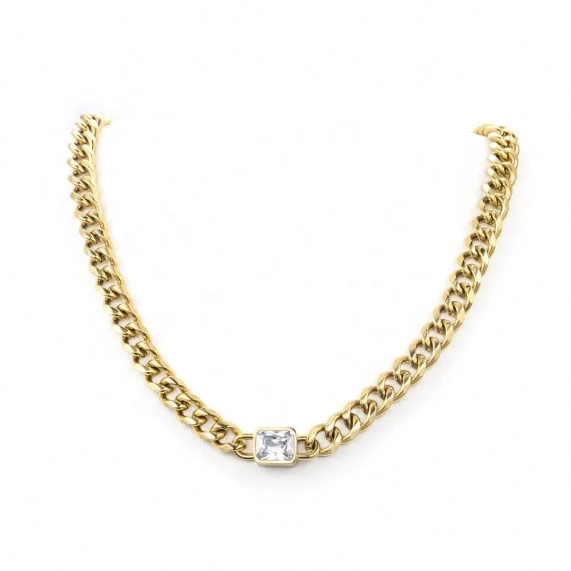 Ins Elegant Pendant Necklace Jewelry 18k Gold Pvd Plated Stainless Steel Water Drop Zircon Pendant Necklace for Women