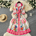 Women's Holiday Style Dress European and American Fashion Lapel Five-point Sleeve Cardigan Print Dress