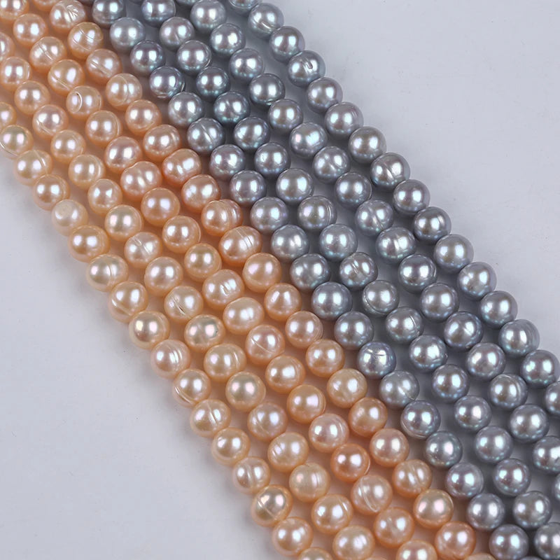 Natural Pearls 9-10mm Natural Pink Gray Color Freshwater Potato Pearl Strands