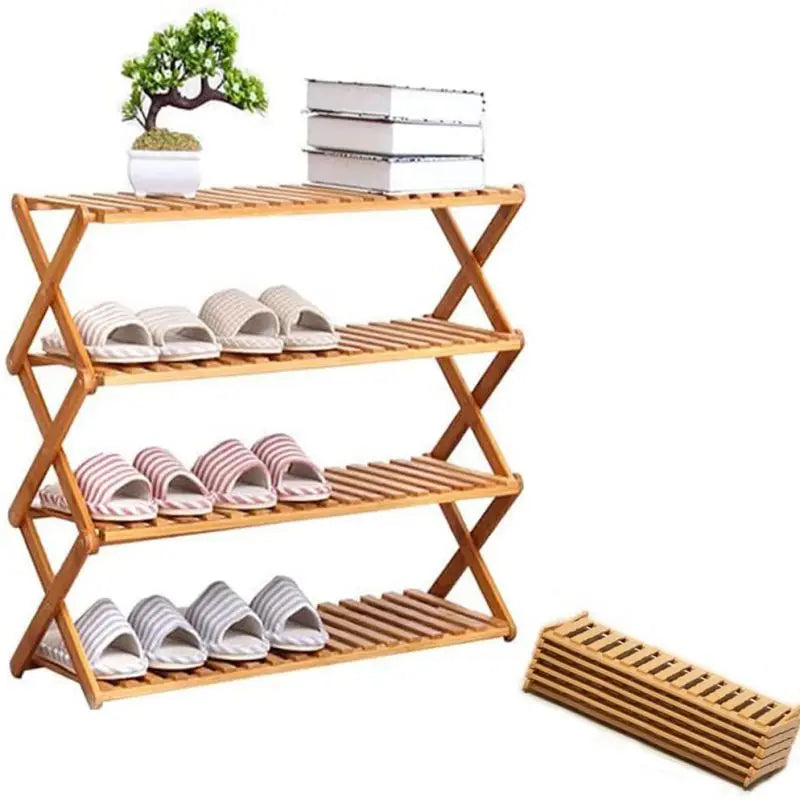 CNLF Top 3 Tier Customized Portable No Assembly Foldable Designs Amazing Living Wooden Bamboo Panel Shoe Racks for Home