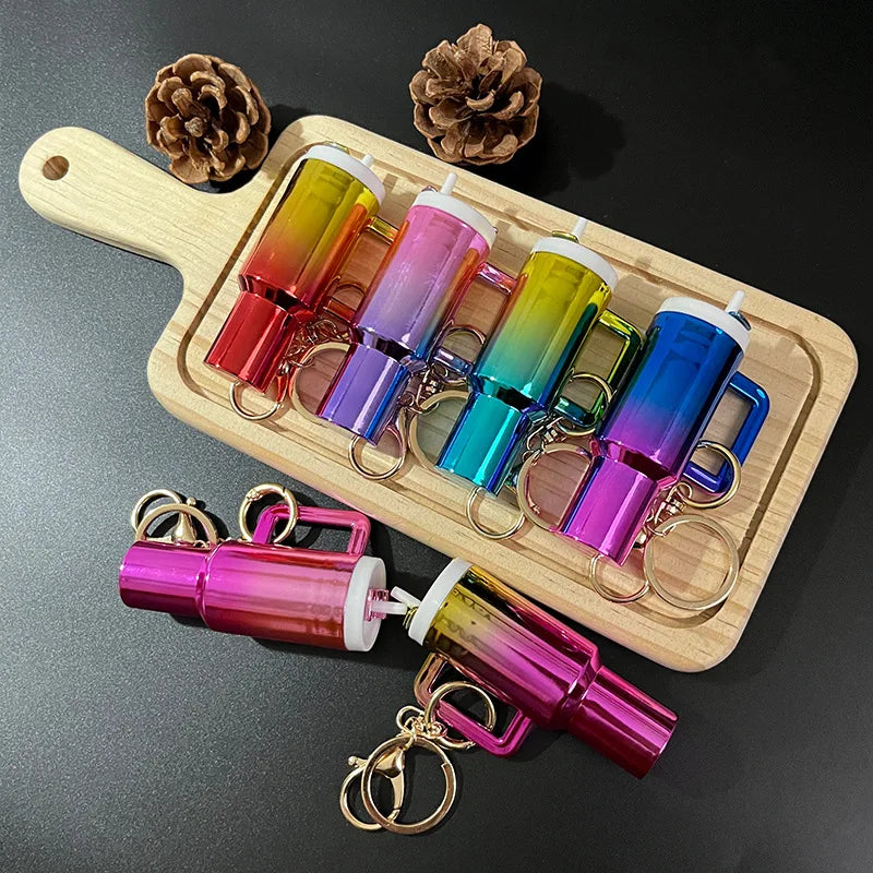 New Arrived Popular Mini Fashion Tumbler Keychain 5x9.5cm Plated Christmas for Key Decorations Anime Lover's Lipstick Storage