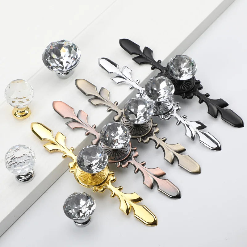 Luxury Diamond Crystal Cabinet Handle Closet Door Drawer Wardrobe Handle With Screw Hardware