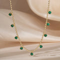 Wholesale Jewelry Ball Chain Green Cubic Zirconia Necklace 925 Sterling Silver Gold Plated Round Square Cz Charm Choker Necklace