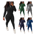 Women's Casual Slim Two-Pieces Set Breathable Wholesale 2025 Fall Spring Streetwear Fashion Thick Solid Color Pullover Pants